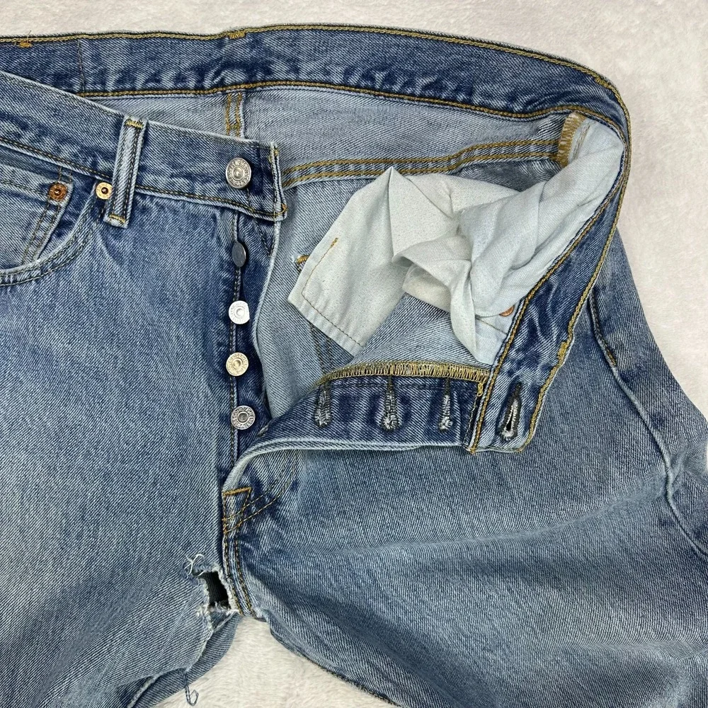 Levi's 501 Original Fit Straight Jeans Men 32X28.5 Blue Denim Button Fly - Flaws